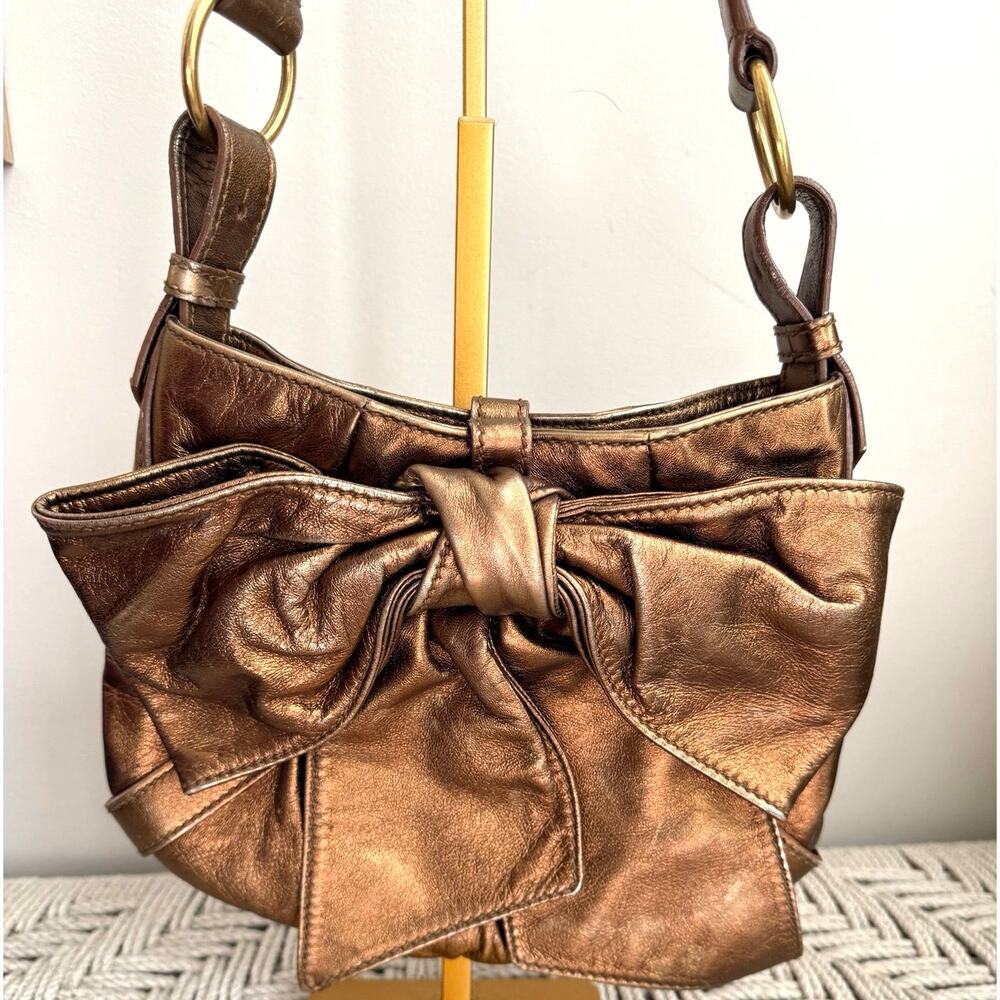 Yves Saint Laurent Rive Gauche Metallic Bronze Leather Bow Shoulder Bag